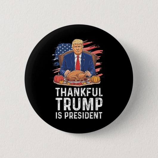 トランプおもしろいは感謝を与えるトランプは主宰 缶バッジ (正面)