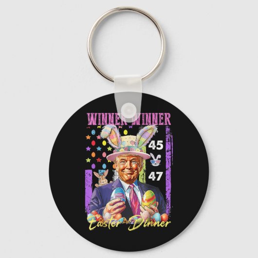 トランプおもしろいイースター勝者イースターディナーラブ キーホルダー (正面)