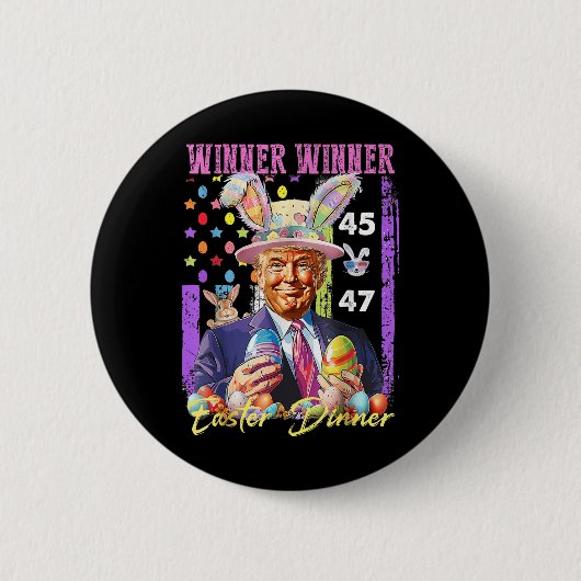 トランプおもしろいイースター勝者イースターディナーラブ 缶バッジ (正面)