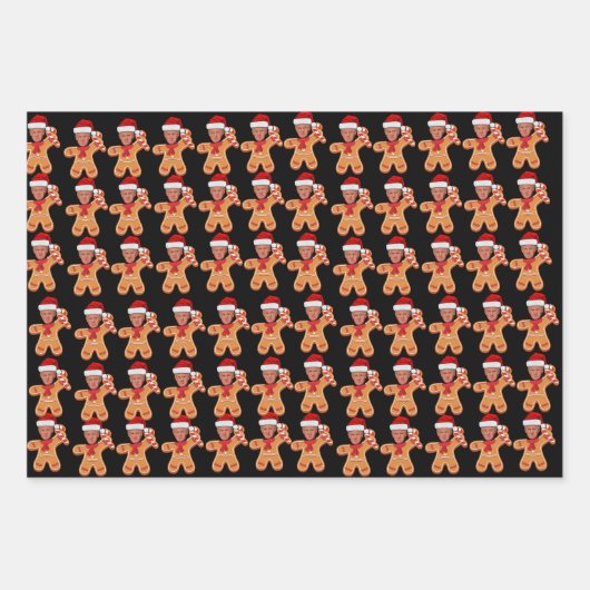 トランプおもしろいクリスマスカスタム顔フォトジンジャーブレッド ラッピングペーパーシート (正面)