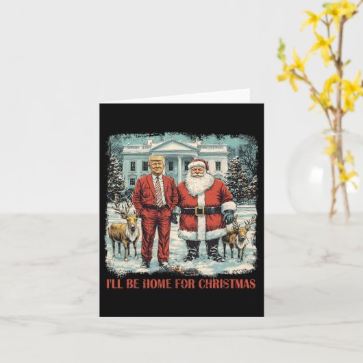 トランプおもしろいクリスマスサンタ私はクリスマスに家に帰る カード (黄色い花)