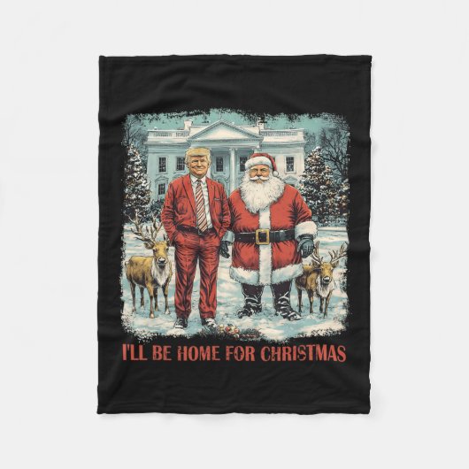 トランプおもしろいクリスマスサンタ私はクリスマスに家に帰る フリースブランケット (正面)