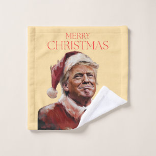 トランプおもしろいサンタクロースのクリスマスカード ウォッシュタオル