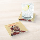 トランプおもしろいサンタクロースのクリスマスカード ガラスコースター (アングル)