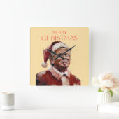 トランプおもしろいサンタクロースのクリスマスカード スクエア壁時計 (ホーム)