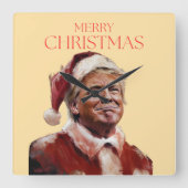 トランプおもしろいサンタクロースのクリスマスカード スクエア壁時計 (正面)