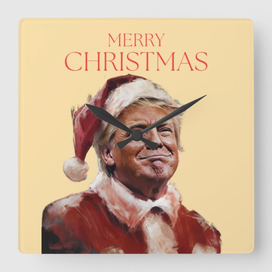 トランプおもしろいサンタクロースのクリスマスカード スクエア壁時計 (正面)