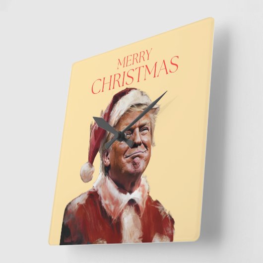 トランプおもしろいサンタクロースのクリスマスカード スクエア壁時計 (傾斜)