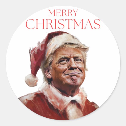 トランプおもしろいサンタクロースのクリスマスカード ラウンドシール (正面)