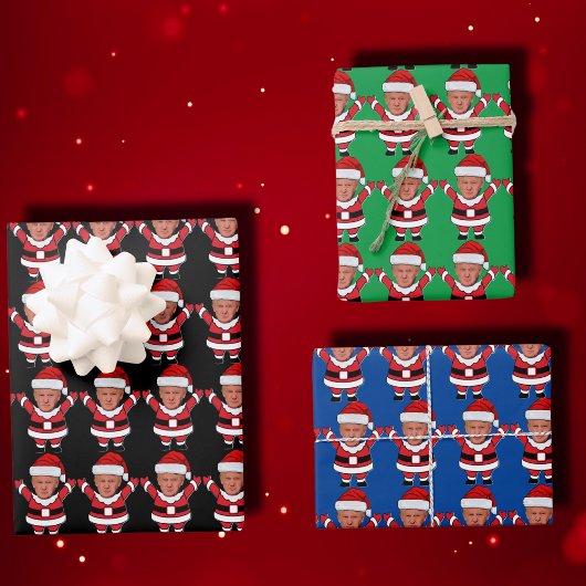 トランプおもしろいサンタクロースカスタム顔写真 ラッピングペーパーシート