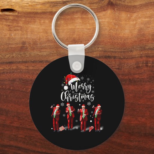 トランプおもしろいダンスサンタクロースのメリークリスマス キーホルダー (正面)