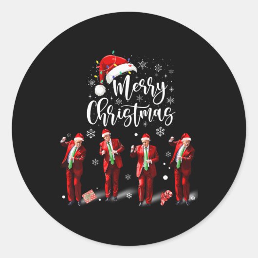 トランプおもしろいダンスサンタクロースのメリークリスマス ラウンドシール (正面)