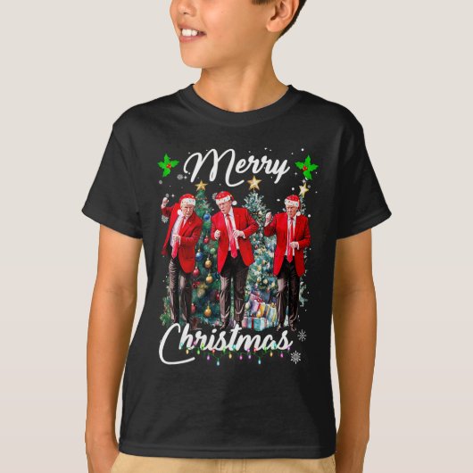 トランプおもしろいダンスサンタクロースクリスマスパジャム Tシャツ (正面)