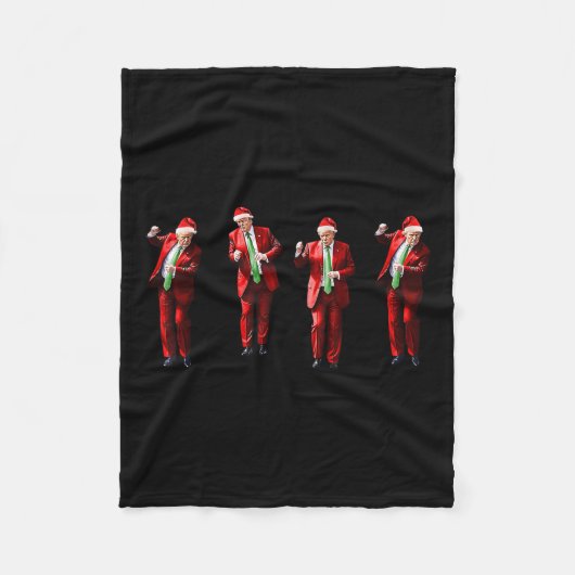 トランプおもしろいダンスサンタクロースクリスマス フリースブランケット (正面)
