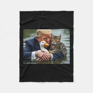 トランプおもしろいネコとアヒルミームクリスマスハロウィーン フリースブランケット