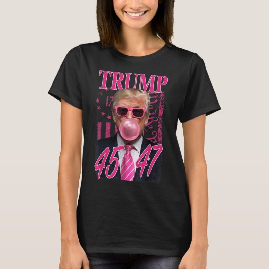 トランプおもしろいバブルガム1776ピンク国旗 Tシャツ (正面)