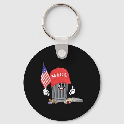 トランプおもしろいメガマンガのゴミ缶アメリカ国旗 キーホルダー (正面)