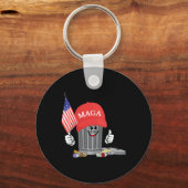 トランプおもしろいメガマンガのゴミ缶アメリカ国旗 キーホルダー (正面)