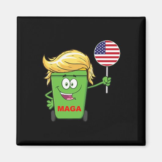 トランプおもしろいメガマンガのゴミ缶アメリカ国旗 マグネット (正面)
