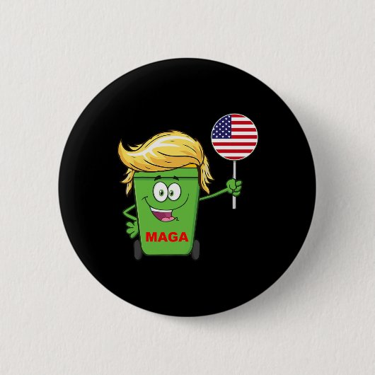 トランプおもしろいメガマンガのゴミ缶アメリカ国旗 缶バッジ (正面)