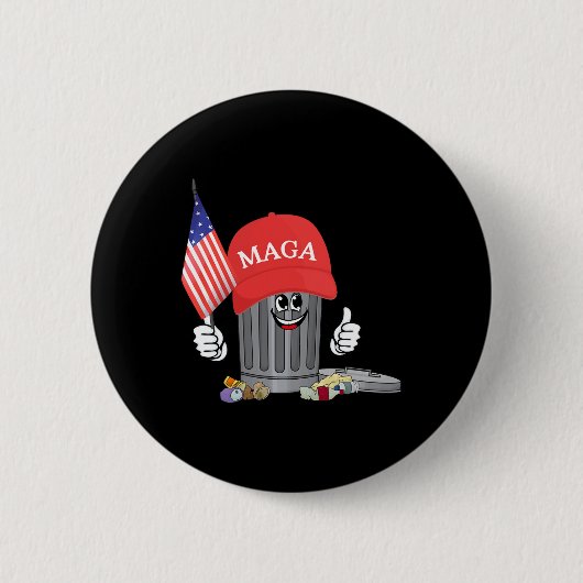 トランプおもしろいメガマンガのゴミ缶アメリカ国旗 缶バッジ (正面)