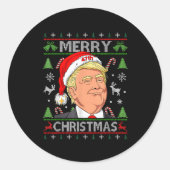 トランプおもしろいメリークリスマス醜いクリスマスセーターギフト ラウンドシール (正面)