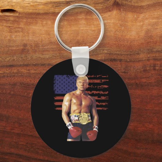トランプおもしろいロッキーボクシングミームボクサー米国国旗パトリオ キーホルダー (正面)