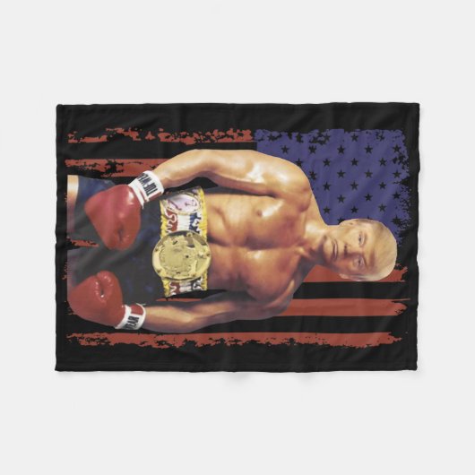 トランプおもしろいロッキーボクシングミームボクサー米国国旗パトリオ フリースブランケット (正面(横))