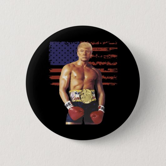 トランプおもしろいロッキーボクシングミームボクサー米国国旗パトリオ 缶バッジ (正面)