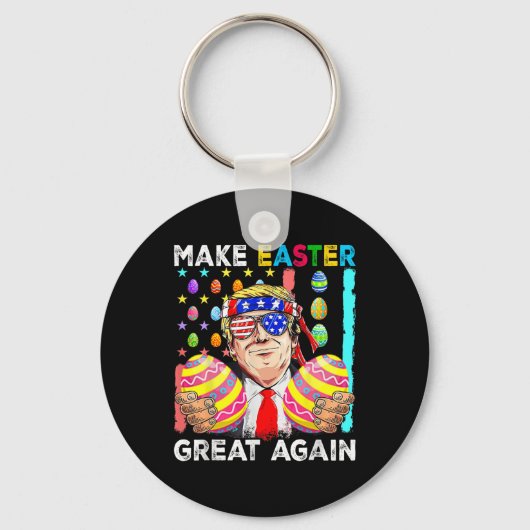 トランプおもしろい再びイースター素晴らしを作るバニー狩り卵 キーホルダー (正面)