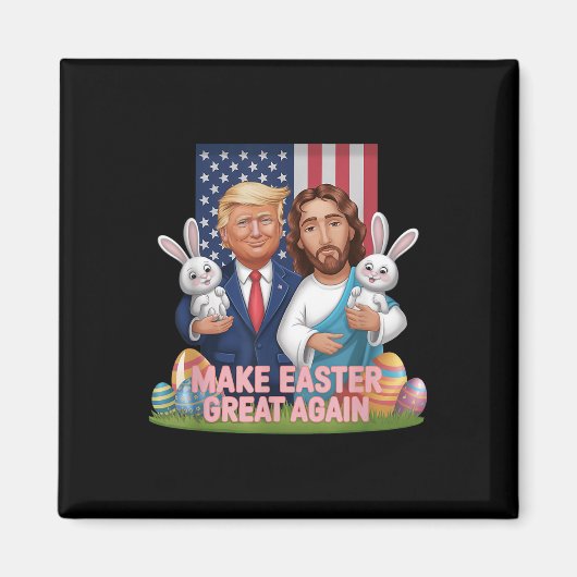 トランプおもしろい再びイースター素晴らしを作るバニー狩り卵 マグネット (正面)