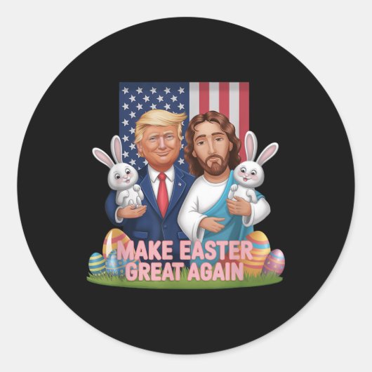 トランプおもしろい再びイースター素晴らしを作るバニー狩り卵 ラウンドシール (正面)