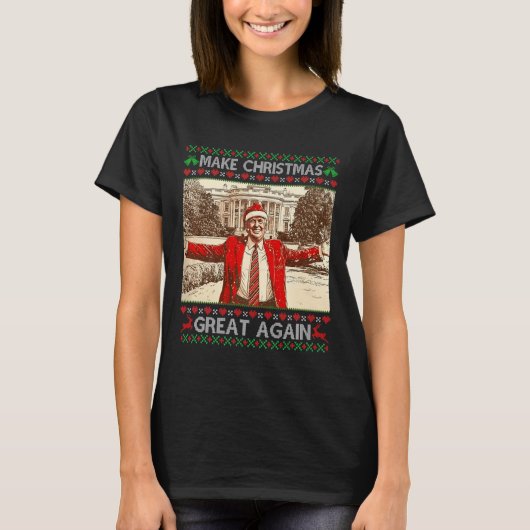 トランプおもしろい再びクリスマスを作る素晴らしクリスマス家族 Tシャツ (正面)