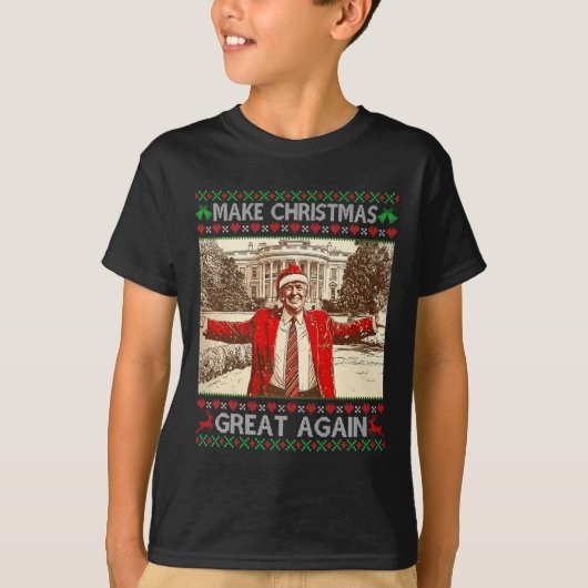 トランプおもしろい再びクリスマスを作る素晴らしクリスマス家族 Tシャツ (正面)