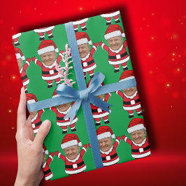 トランプおもしろい顔カスタムフォトサンタヘッド ラッピングペーパー