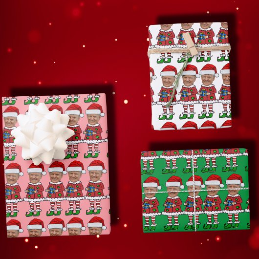 トランプおもしろい顔カスタムフォト小妖精や小人クリスマスピンク ラッピングペーパーシート