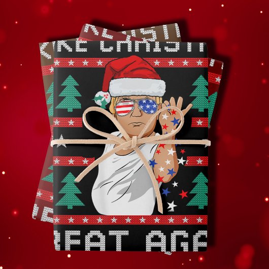 トランプおもしろい2024再びクリスマスを素晴らし作る ラッピングペーパーシート