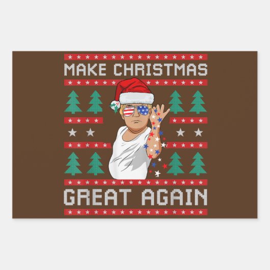 トランプおもしろい2024再びクリスマスを素晴らし作る ラッピングペーパーシート (正面3)