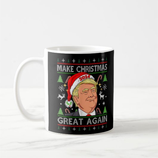 トランプおもしろい2024再び醜いクリスマスを作る素晴らし2024 コーヒーマグカップ (左)