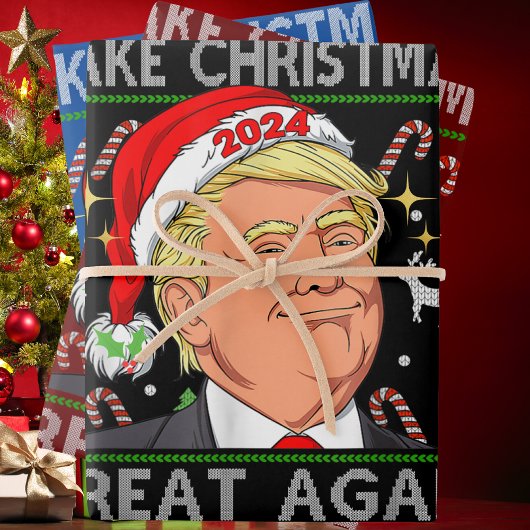 トランプおもしろい2024再び醜いクリスマスを作る素晴らし2024 ラッピングペーパーシート