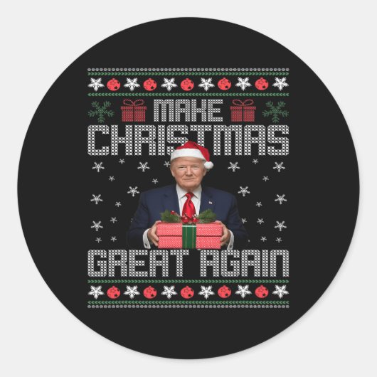 トランプおもしろい2024再び醜いSの素晴らしクリスマスを作る ラウンドシール (正面)