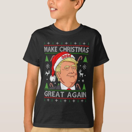 トランプおもしろい2024再び醜いSの素晴らしクリスマスを作る Tシャツ (正面)