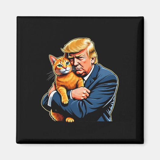 トランプがオレンジ色の猫を抱きしめる面白い2025年選挙ミーム マグネット (正面)