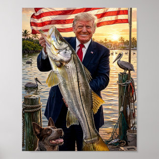 トランプがスヌークを釣り上げる — 愛国的な釣りアート ポスター