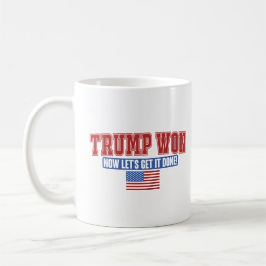 トランプが勝った!さあ、始めよう コーヒーマグカップ (左)