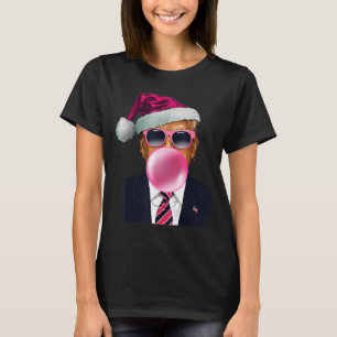 トランプが風船ガムで泡を吹くクリスマス ノルウェー国旗Tシャツ Tシャツ