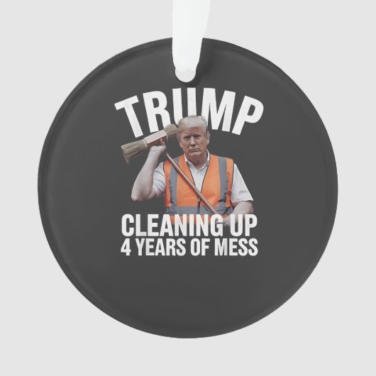 トランプが4年分のゴミを片付ける ゴミ箱 オーナメント (正面)