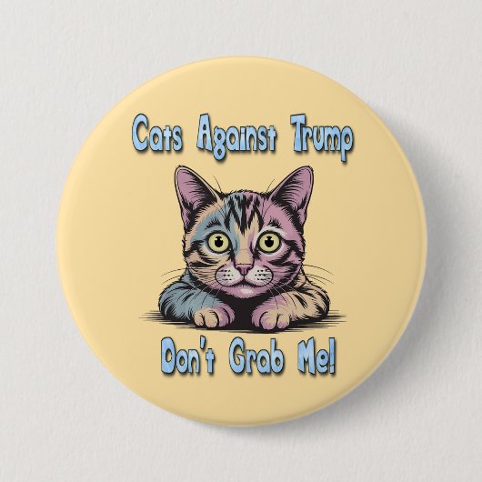トランプに反対する猫 缶バッジ (正面)