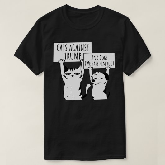 トランプに対するネコとイヌの抗議 Tシャツ (デザイン正面)