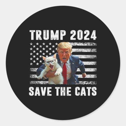 トランプに投票 2025 面白い 猫を救え  ラウンドシール (正面)